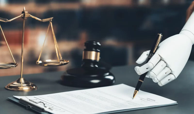 A gavel, a document, and the Scales of Justice
